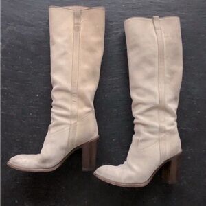 [GUCCI] 7.5B Dust bag, Logo Suede Leather Brown Heel Western Knee high Boots.